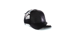 Load image into Gallery viewer, ARIAT Offset Logo Glitter Messy Bun Snapback Cap Black Glitter One Size | 701340627727