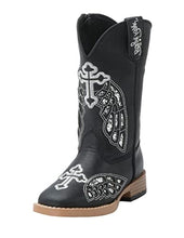 Load image into Gallery viewer, Blazin Roxx Girl's Black With Winged Cross Square Toe Western Boo