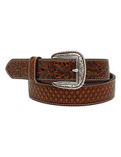 Load image into Gallery viewer, ARIAT Western Belt Mens Basketweave Floral Tabs Embossed A1036608