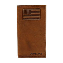 Load image into Gallery viewer, Ariat Rodeo Wallet USA Flag Patch Medium Brown One Size