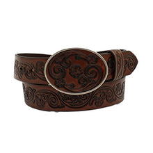 Load image into Gallery viewer, ARIAT Women's 1.5" Flower Tooled Strap and Buckle Brown Leather Belt