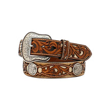 Load image into Gallery viewer, ARIAT Men's Belt Calf Hair Tooled Tabs Round Conchos