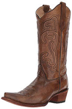 Load image into Gallery viewer, Corral Circle G Women's 13-inch Brown Corded Embroidery Snip Toe Pull-On Burnished Cowboy Boot