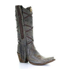 Load image into Gallery viewer, Corral Women's Brittney Blue/Brown Braiding & Fringe Snip Toe Cowboy Boots, 6.5 Medium