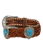 Load image into Gallery viewer, Angel Ranch Western Belt Womens Heart Concho Braided Tooled D140002408