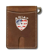 Load image into Gallery viewer, ARIAT MONEY CLIP WALLET AMERICAN FLAG EMBROIDERED AGED BARK