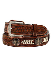 Load image into Gallery viewer, 3D Western Belt Mens Cross Concho Calf Hair Tooled Brown