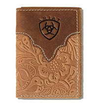 Load image into Gallery viewer, ARIAT TRIFOLD WALLET FLORAL EMBOSSED BROWN