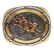 Load image into Gallery viewer, M&F Western 4 x 3 1/2 in Crumrine Bull Rider Barb Wire Border Belt Buckle