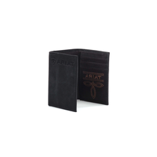 Load image into Gallery viewer, Ariat Men's Black Leather Trifold Wallet with Embossed Logo