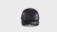 Load and play video in Gallery viewer, ARIAT Offset Logo Glitter Messy Bun Snapback Cap Black Glitter One Size | 701340627727
