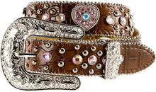 Load image into Gallery viewer, Nocona Western Belt Girls Leather Crystal Heart Mocha Pink N4425202 --|-- 17391