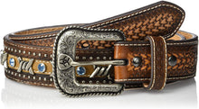 Load image into Gallery viewer, ARIAT Men's Blue Crystal Barbed Center Western Belt --|-- 1030