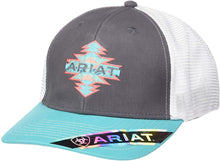 Load image into Gallery viewer, ARIAT Women's Aztec Name Mesh Snap Back Cap, Grey, Turquoise, Coral, One Size --|-- 1265
