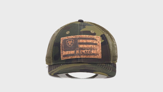 ARIAT Women’s Hat Baseball Cap Logo Mesh Flag Cork Patch Logo Camo | 701340676787


