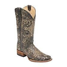 Corral Womens Brown Crackle/Bone Embroidery Boots