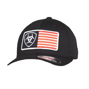 ARIAT Men's Black Flexfit USA Flag Patch Cap