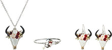 Load image into Gallery viewer, M&amp;F Western Flower Crown Cow Skull Three-Piece Jewelry Set White/Silver One Size
