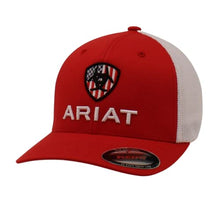 Load image into Gallery viewer, ARIAT Men&#39;s Red Flexfit USA Shield Logo Cap
