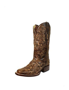 CORRAL Women's Inlay and Stud Accents Boot Square Toe