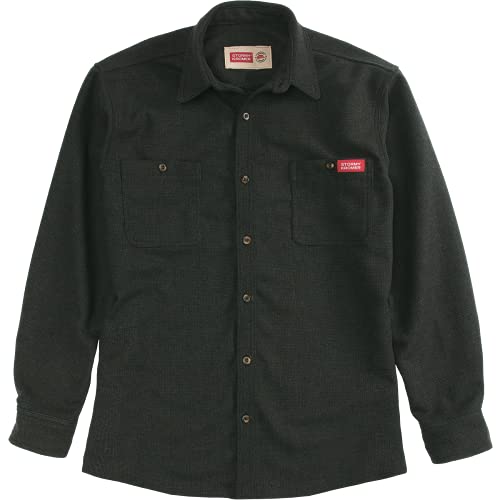 Stormy Kromer The Wool Shirt - Men's Long Sleeve Button Down Shirt with Yarn Dyed Plaid Twill Black Olive