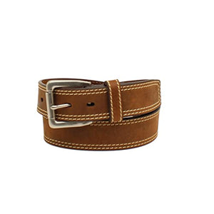 ARIAT 1 1/2" Logo Concho Double Stitch Medium Brown Belt