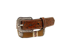 M&F Western A1306644-30 1.25 in. Kids Ariat Scalloped Embossed Rawhide Tabs Belts44; Medium Brown - Size 30