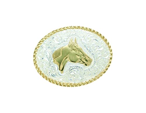 Crumrine Western Belt Buckle Quarterhorse Head Oval Silver Gold C01168