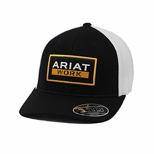 ARIAT Mens Flexfit 110 Adjustable Large Work Patch Mesh Back Black/White Hat