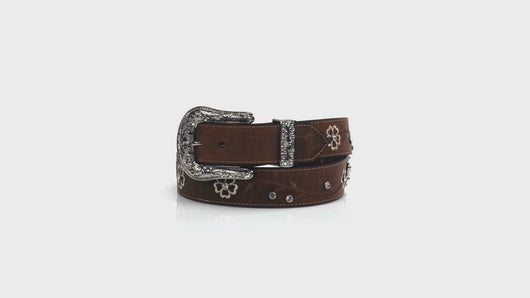 Ariat Women's Floral Stitch Berry Concho Belt, Brown, Large | 701340483545