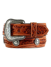 Load image into Gallery viewer, 3D Boy&#39;s Tooled Floral Calf Hair Concho Belt
