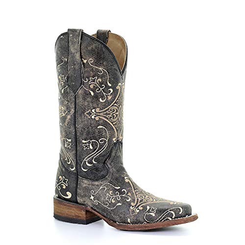 Corral Boots Women'S L5078 Circle G Embroidery Leather Cowgirl Boots, Brown Crackle/Bone, 5