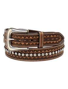 ARIAT Western Belt Womens Zig Zag Clear Rhinestones Rope Edge A1532802