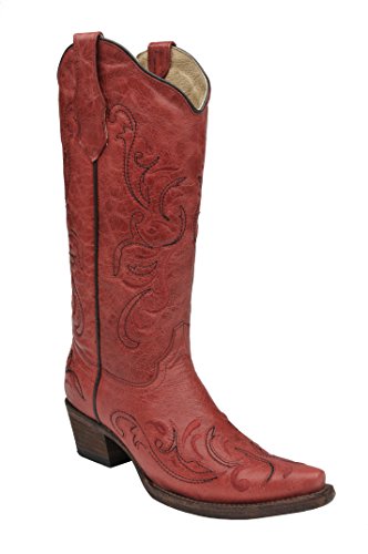 Corral Circle G Women'S Red Scroll Embroidery Designed Red Leather
