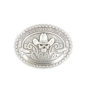 M F Western Products Womens Unisex MF Western Oval Cowboy Till Death Buckle with Skull