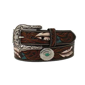 ARIAT Ladies Belt Feather Floral Embossed Oval Concho