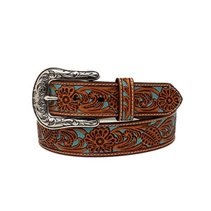 ARIAT Ladies Belt 1-1/2 Floral Overlay Turquoise Underlay