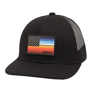 ARIAT Mens Adjustable Snapback Serape Flag Mesh Back Black Hat