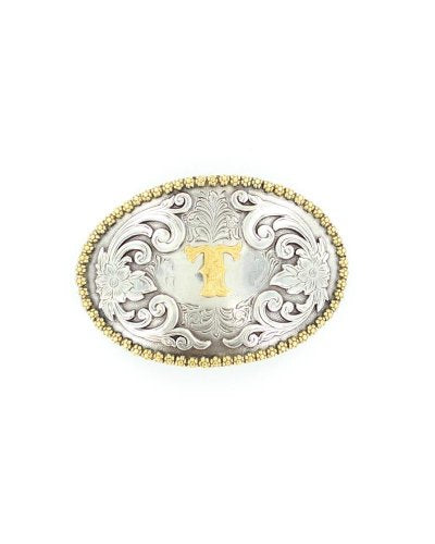 Nocona Belt Co. Mens 37072-T Berry Oval Buckle w/Initial T Silver