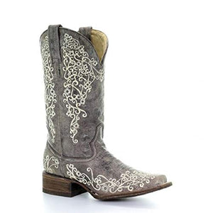 CORRAL Womens Brown Crater Bone Embroidery Sq. Toe, Size: 12, Width: M (A2663-LD-M-12)