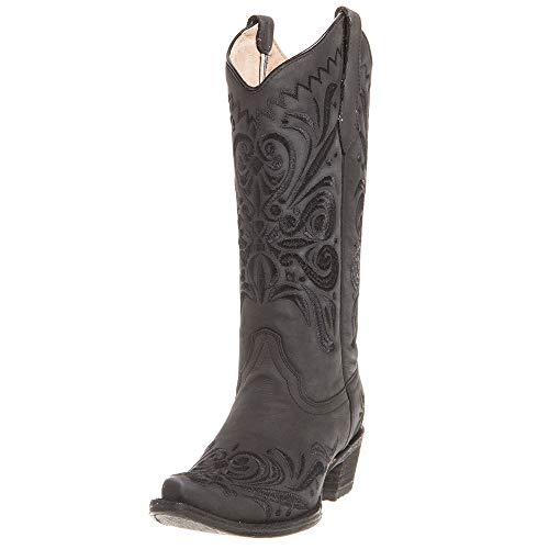 Circle G Womens Filigree Snip Toe Cowgirl Boots 5.5 M Black