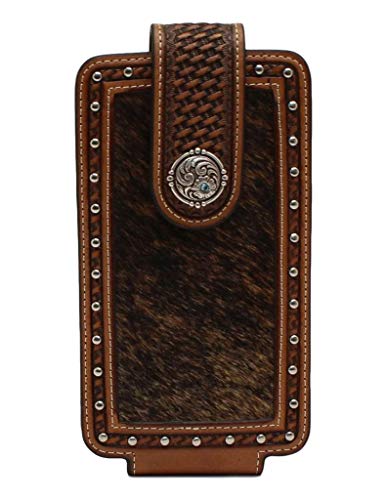 Nocona Western Cell Phone Case Calf Hair Round Concho Brown 0696002