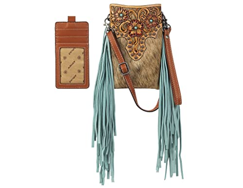 Ariat Women's Lorelei Cell Phone Calf Hair Tooled Tan Crossbody Bag