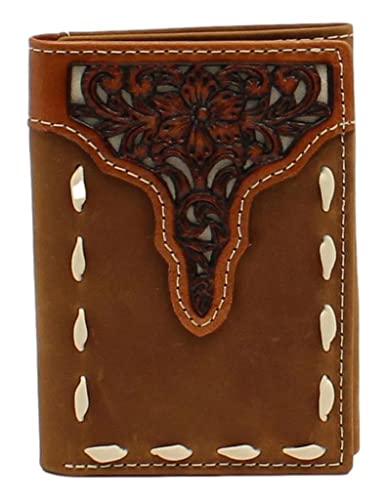 Ariat Men's Floral Tooled Overlay Trifold Wallet