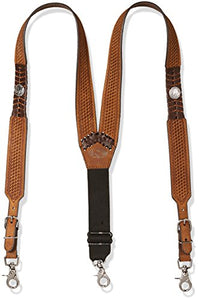 Nocona Belt Co. Men'S Buffalo Nickel Basket Leather Suspender, Brown, Large