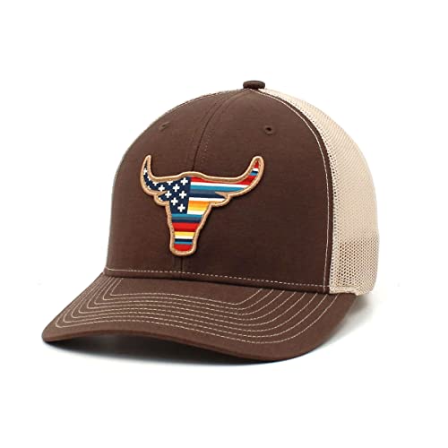 ARIAT Men's Brown Snapback R112 Bull USA Flag Patch Cap