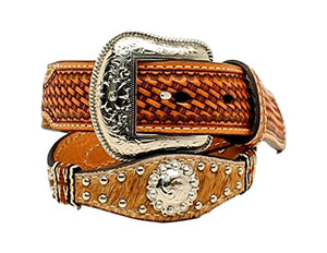 Nocona Belt Co. Boys' Scallop Calf Hair Ribbon Natural 24