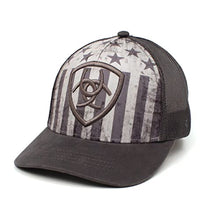 Load image into Gallery viewer, ARIAT Men&#39;s Grey USA Flag Snapback Embroidered USA Shield Logo Cap
