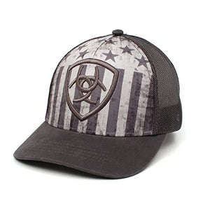 ARIAT Men's Grey USA Flag Snapback Embroidered USA Shield Logo Cap