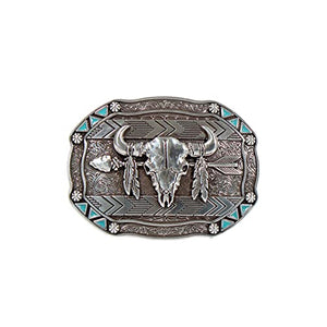 Nocona Men's Rectangle Arrow Skull Feather Belt Buckle